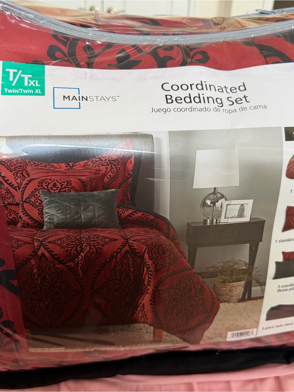 Mainstays Red and Black Damask Comforter Set - Twin XL